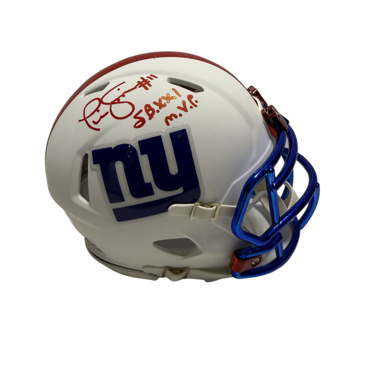 Phil Simms Autographed New York Giants "SBXXI M.V.P" Inscribed Flat White Mini Helmet JSA