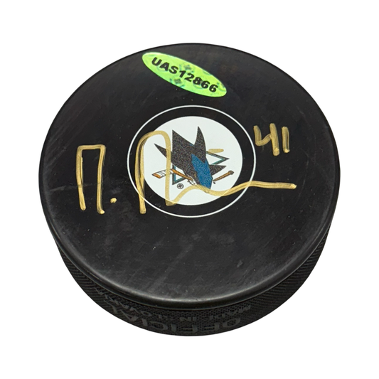 Micro Mueller Autographed San Jose Sharks Puck UDA