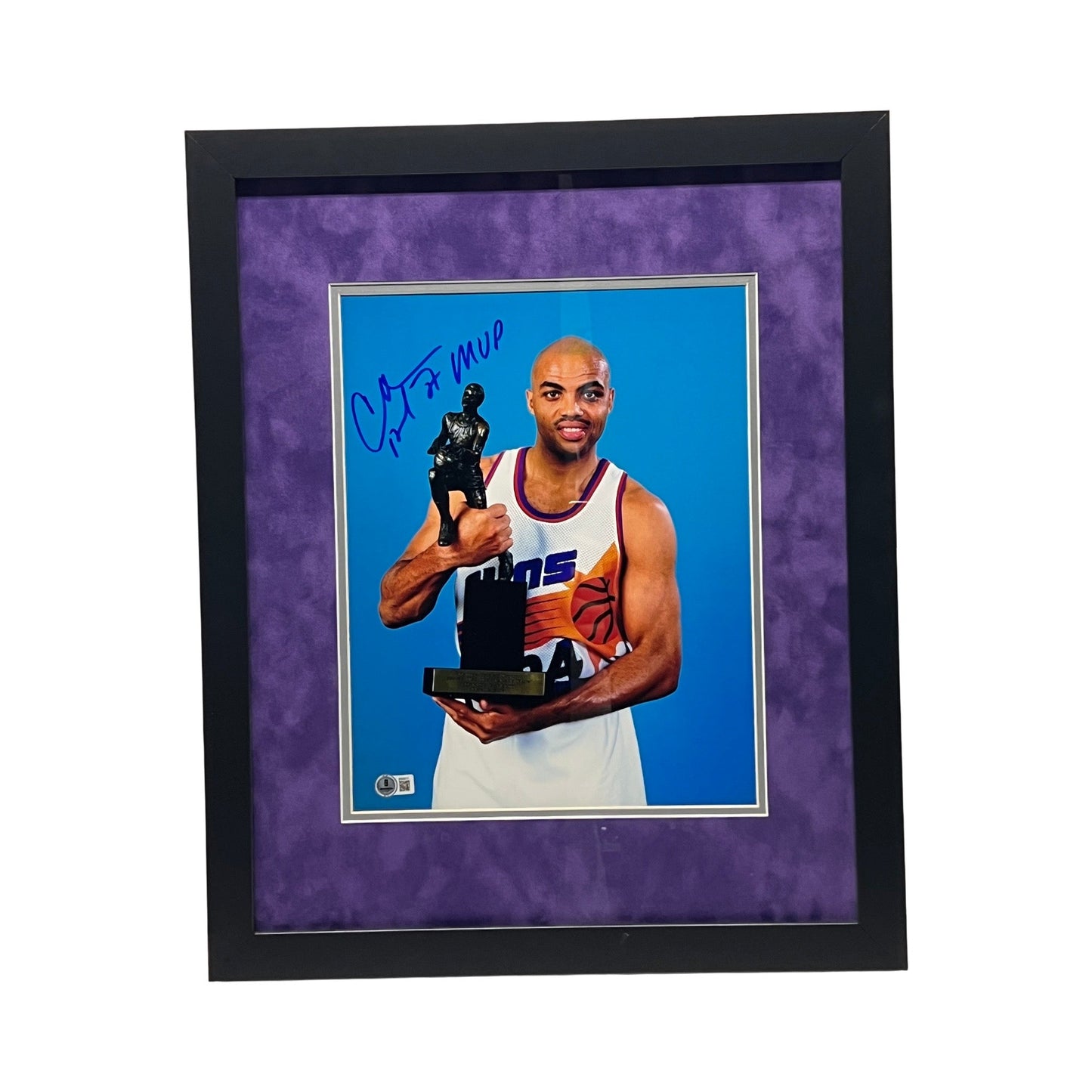 Charles Barkley Autographed Phoenix Suns Holding Trophy 11x14 Beckett - Framed