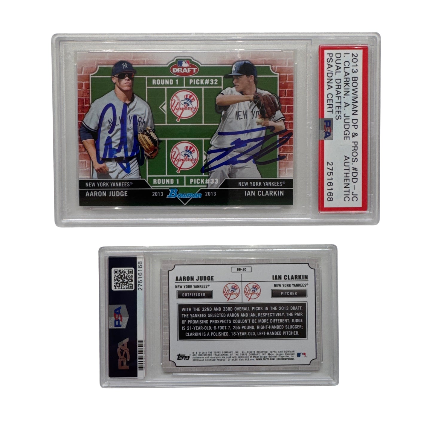 2013 Aaron Judge Ian Clarkin Bowman Draft Dual Draftee PSA Authentic