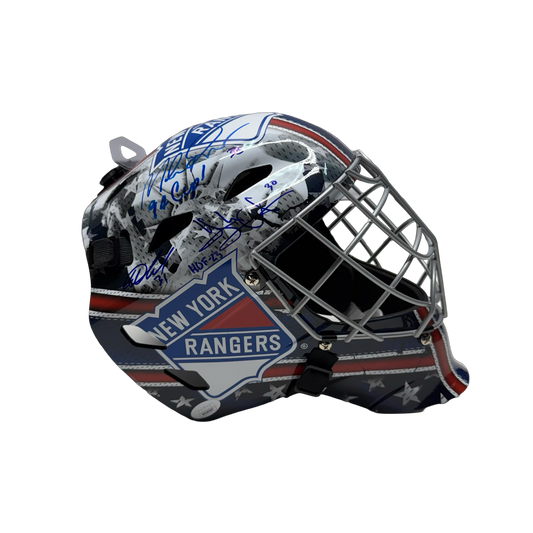 Igor Shesterkin, Henrik Lundqvist & Mike Richter Autographed New York Rangers Full Size Goalie Mask JSA