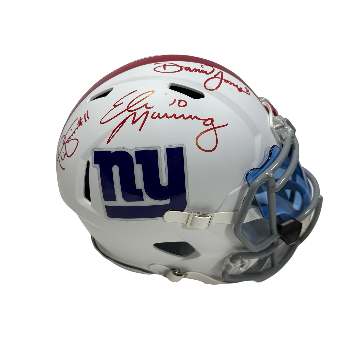 Eli Manning, Phil Simms & Daniel Jones Autographed New York Giants Flat White Replica Helmet JSA