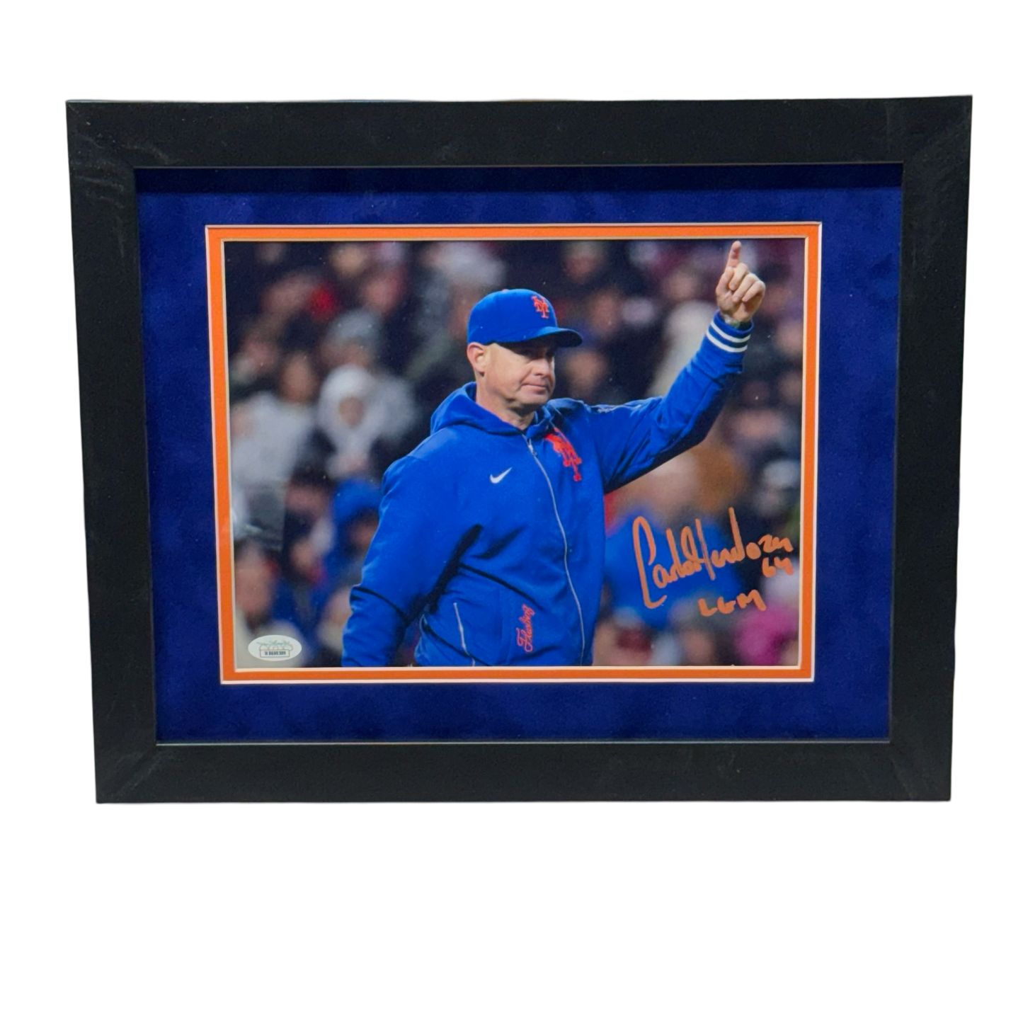 Carlos Mendoza Autographed New York Mets 8x10 "LGM" Inscription JSA - Framed