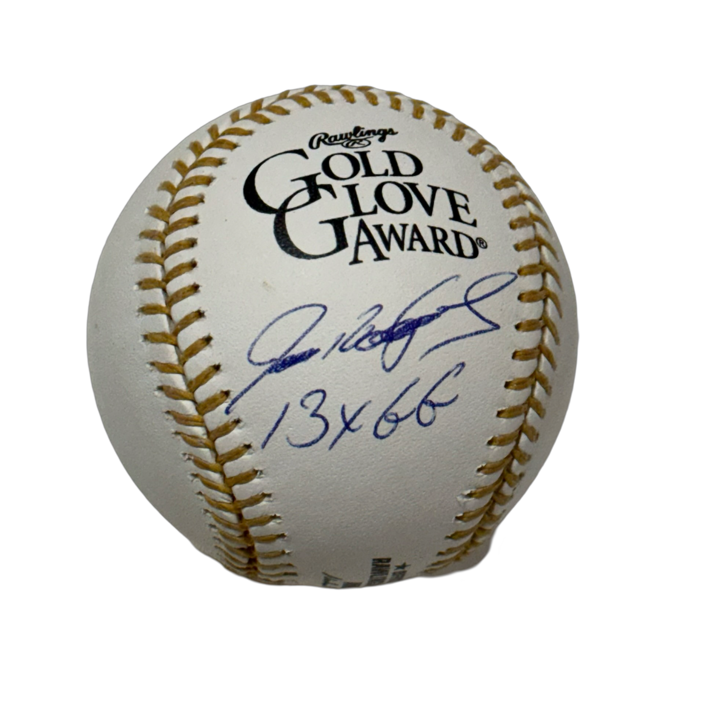 Ivan Pudge Rodriguez Autographed Gold Glove Logo Baseball 13x GG JSA