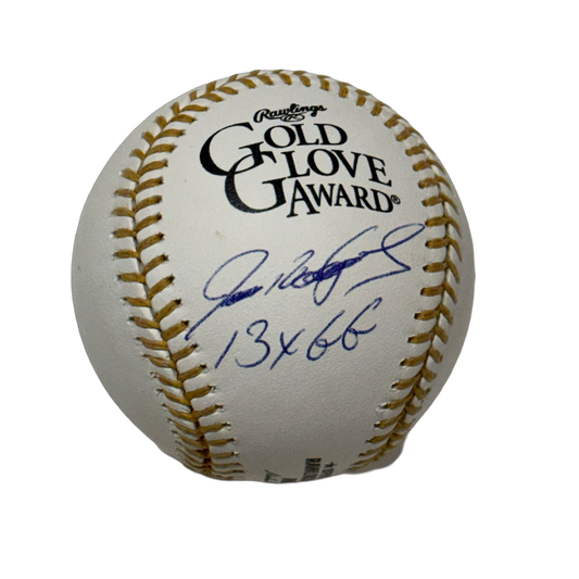 Ivan Pudge Rodriguez Autographed Gold Glove Logo Baseball 13x GG JSA