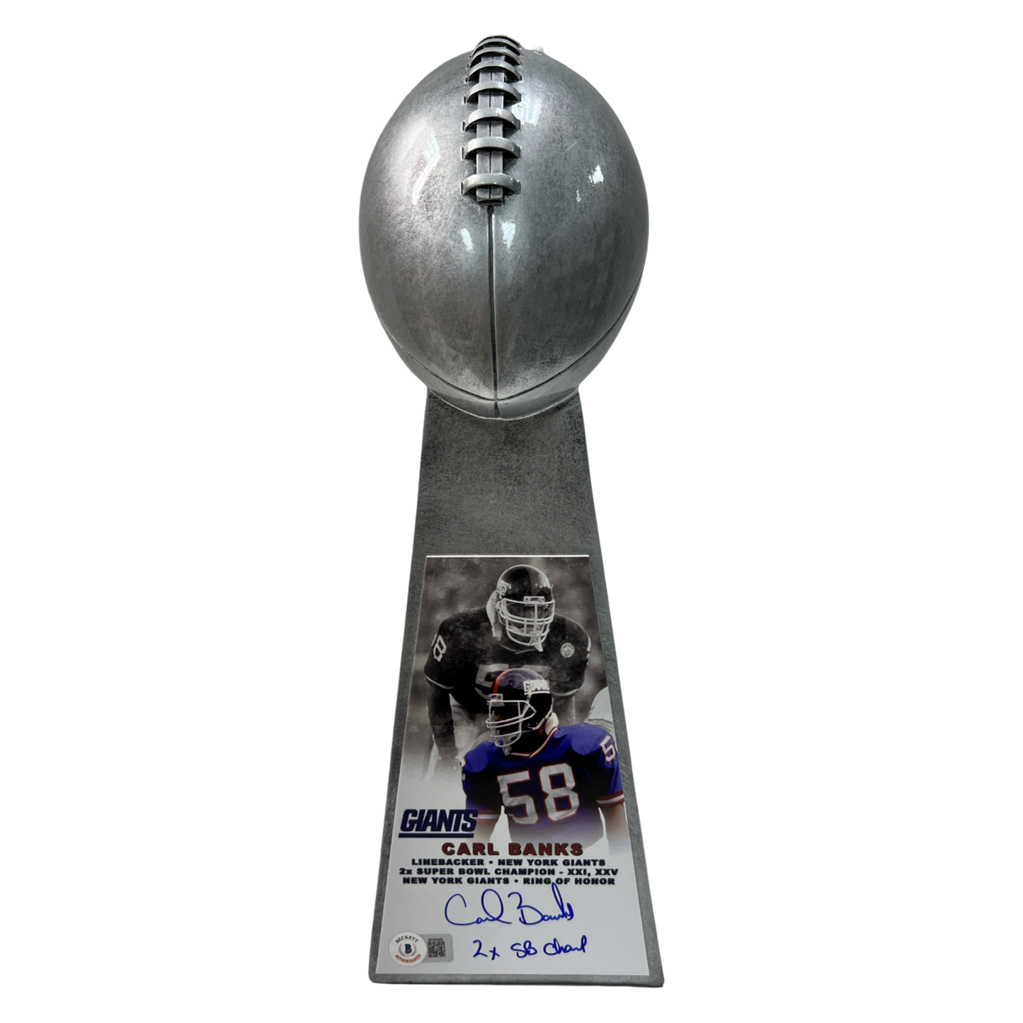 Carl Banks Autographed New York Giants Super Bowl Replica Trophy 2x SB Champ Inscription Beckett