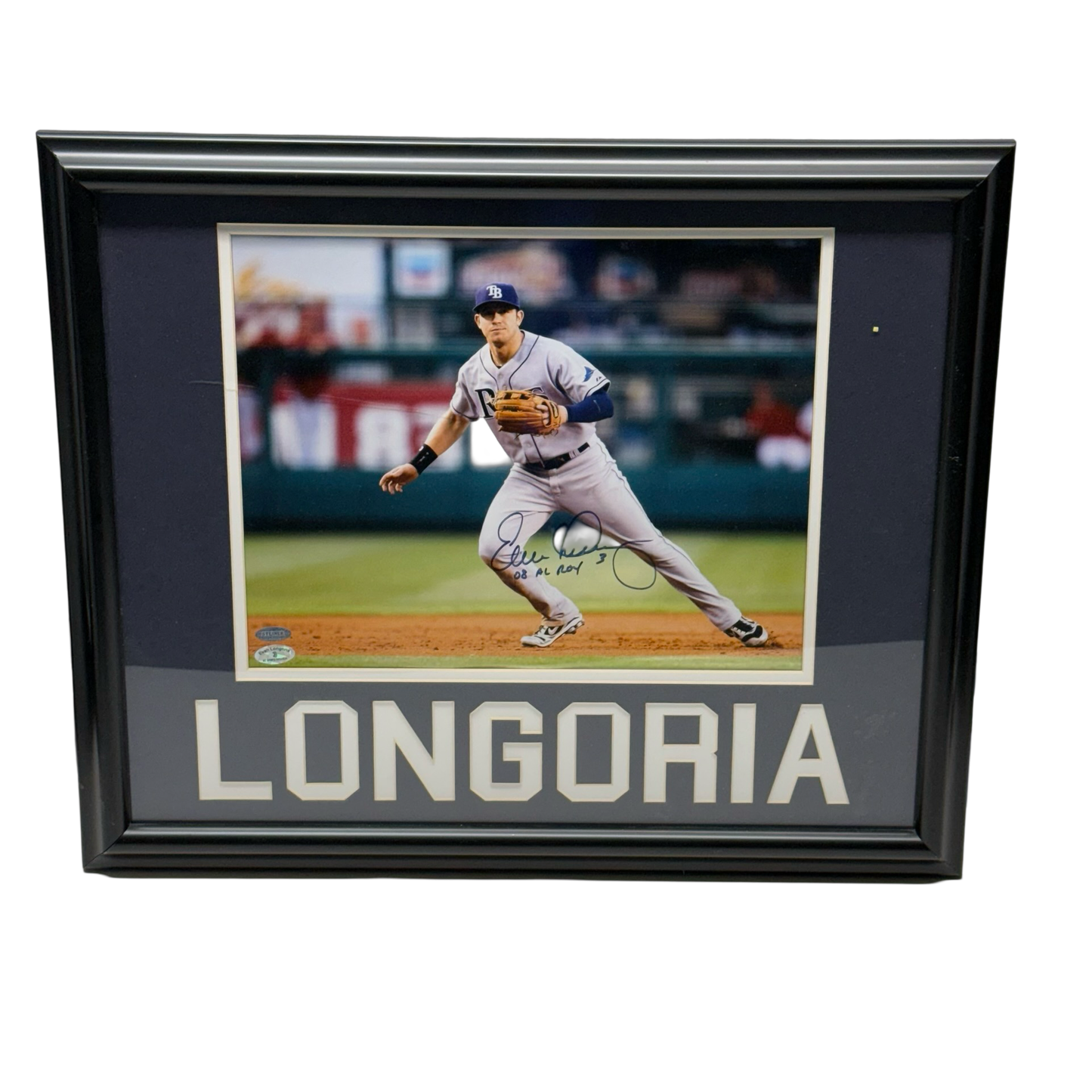 Evan Longoria Autographed Tampa Bay Rays 11x14 “08 AL ROY” Steiner - Framed