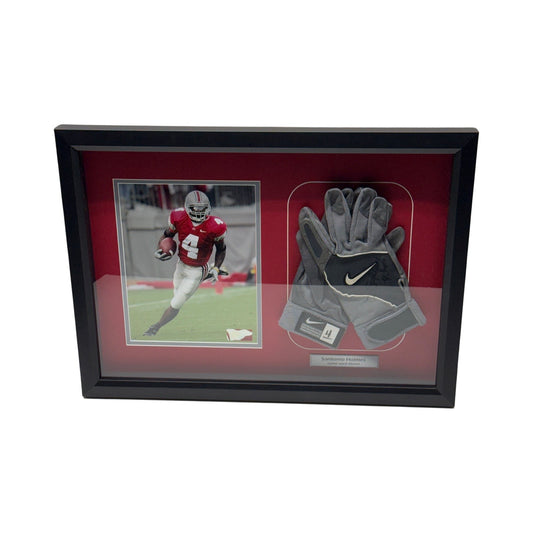 Santonio Holmes Game Used Autographed Ohio State Buckeyes Gloves - Framed