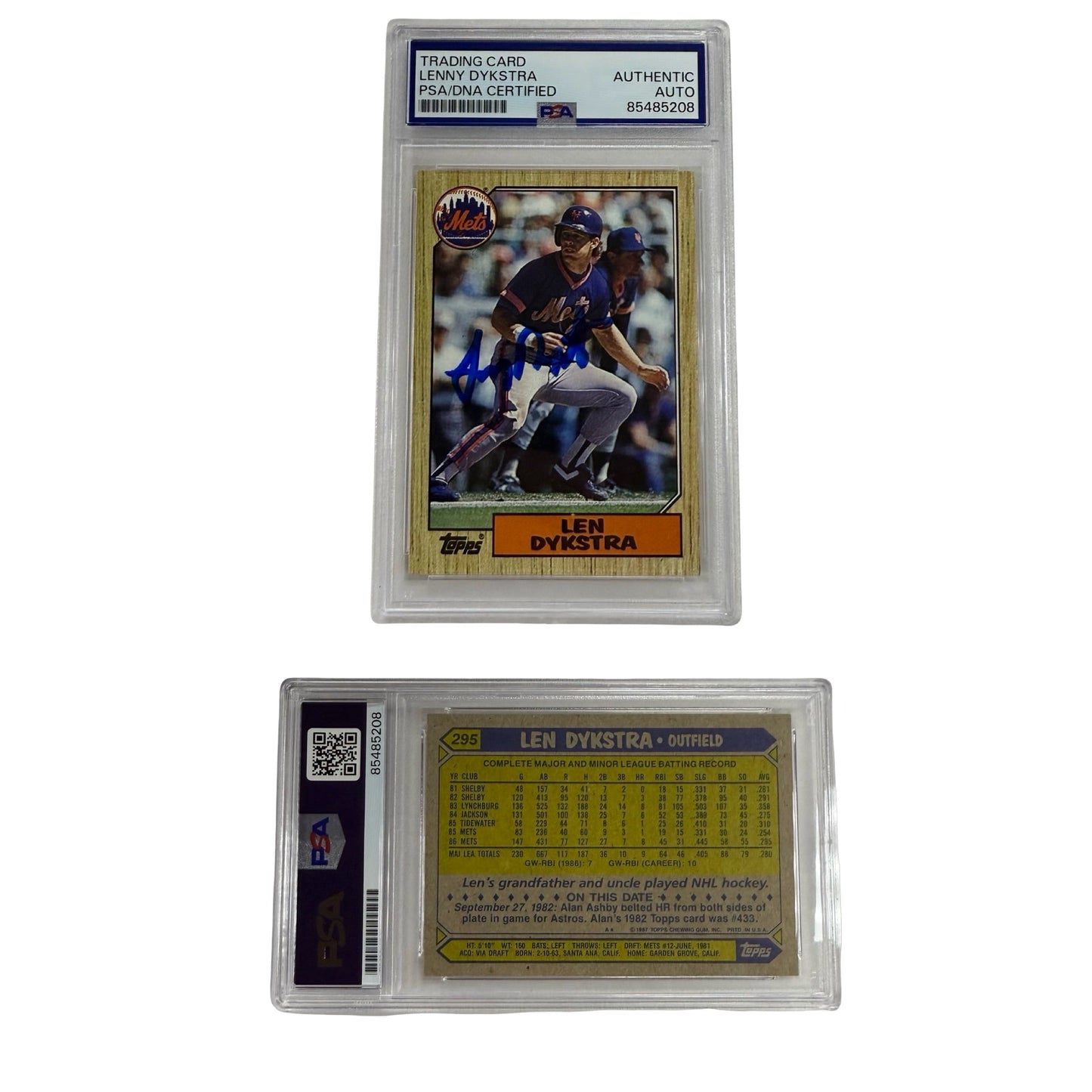 Lenny Dykstra Autographed 1987 Topps #295 New York Mets PSA Auto Authentic