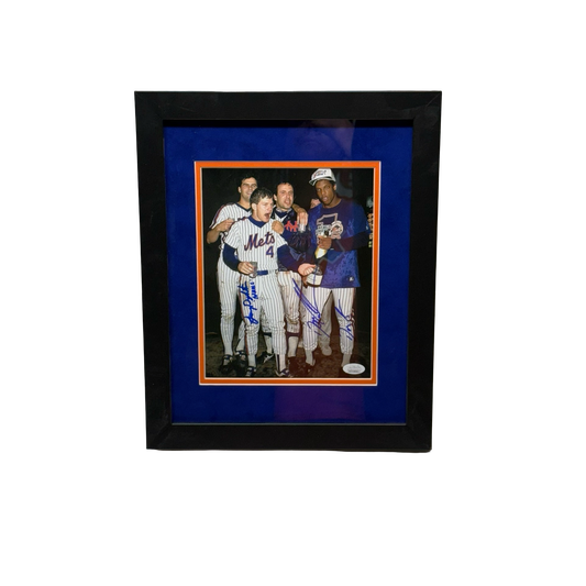 Doc Gooden & Lenny Dykstra Autographed New York Mets Celebration 8x10 JSA - Framed