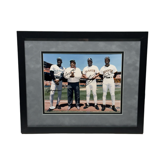 Willie Mays, Barry Bonds, Bobby Bonds & Andre Dawson Autographed 11x14 JSA - Framed