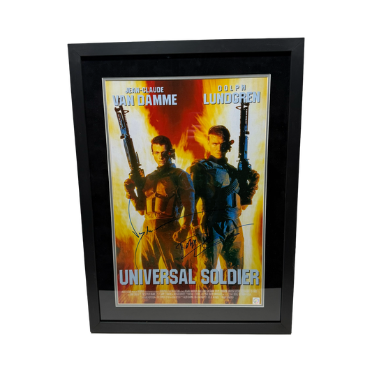 Jean-Claude Van Damme & Dolph Lundgren Autographed Universal Soldier 16x24 Poster ASI Proof - Framed