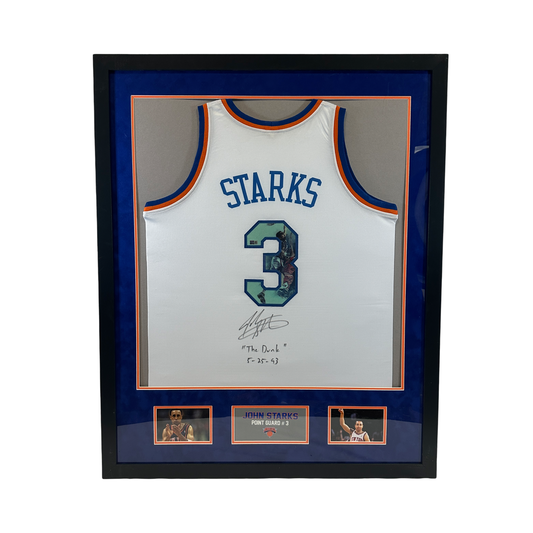 John Starks Autographed “The Dunk” New York Knicks Art Jersey Steiner CX - Framed