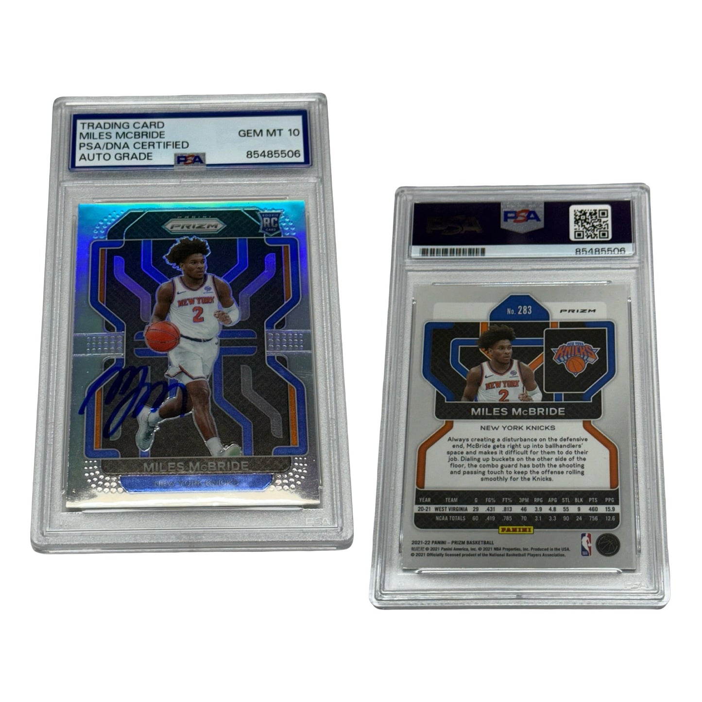 Miles McBride Autographed 2021-22 Prizm Refractor RC #283 PSA GEM MINT 10