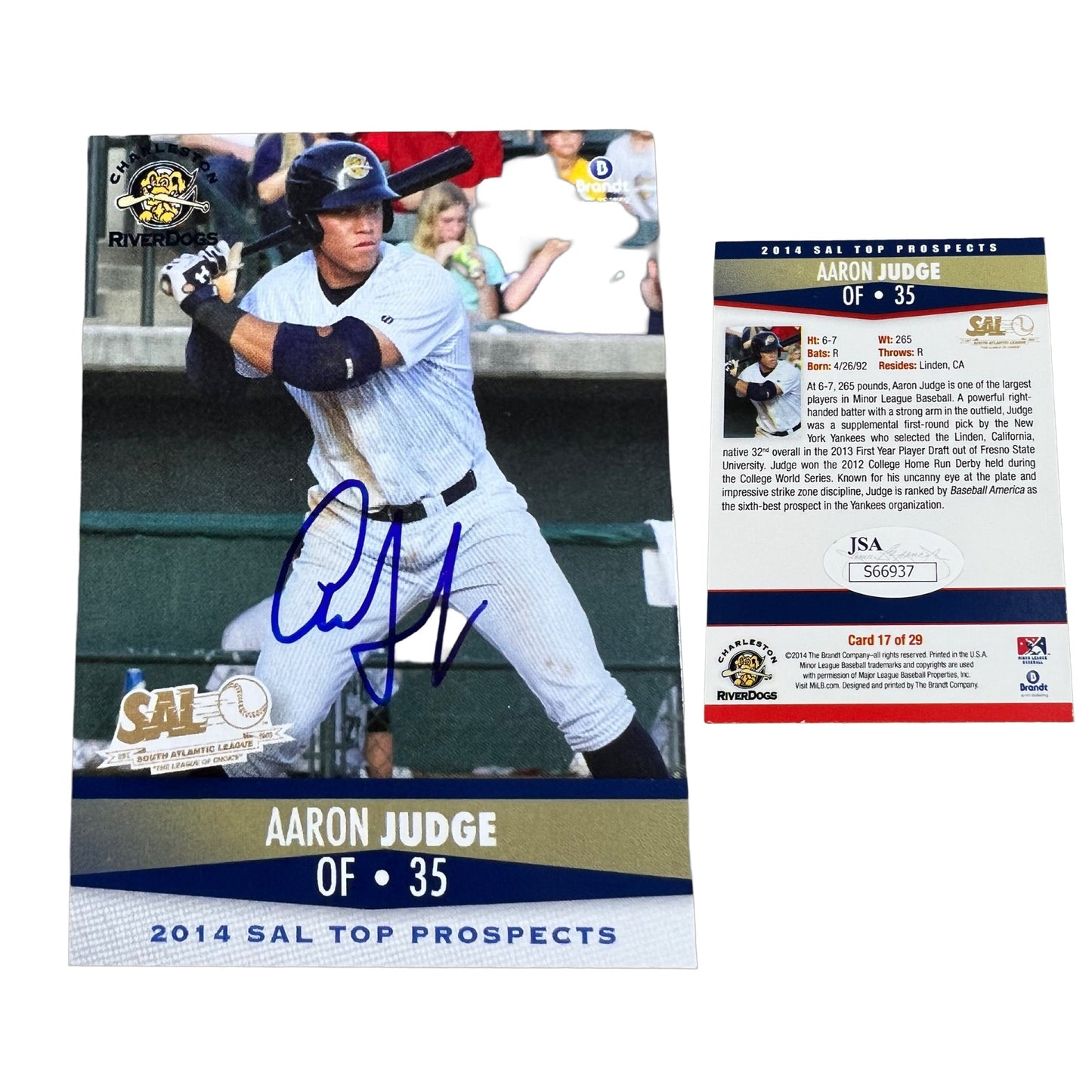 2014 South Atlantic Top Prospects Brandt #17 Aaron Judge Auto Card JSA