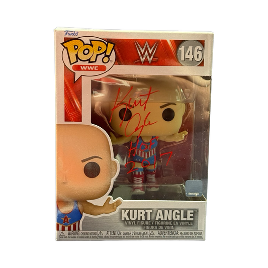 Kurt Angle Autographed Funko Pop #146 Red Ink "HOF 2017" Inscription Beckett