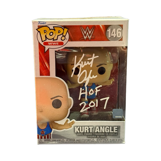 Kurt Angle Autographed Funko Pop #146 White Ink "HOF 2017" Inscription Beckett