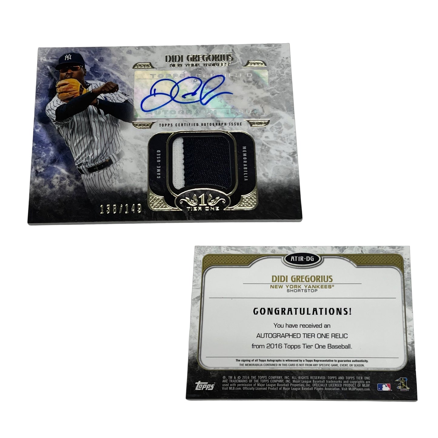 2016 Topps Tier One Relics Auto /149 Didi Gregorius #AT1R-DG