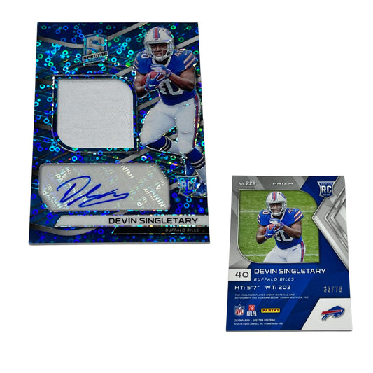 2019 Panini Spectra Neon Blue Patch Auto Devin Singletary RC RPA /75