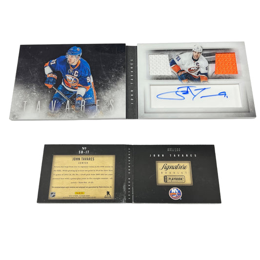 2013-14 Panini Playbook Signature Booklet John Tavares Dual Patch Auto #/100