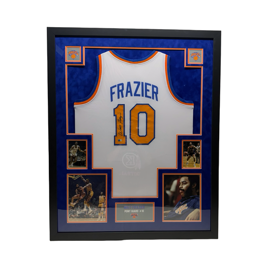 Walt Clyde Frazier Autographed New York Knicks White Jersey Steiner CX - Framed