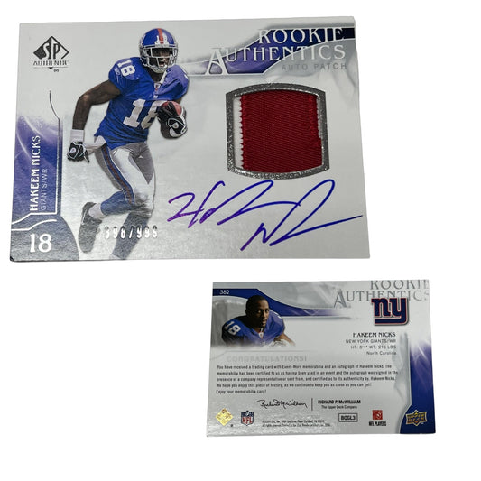 2009 SP Authentic Hakeem Nicks Rookie Patch Autograph /999