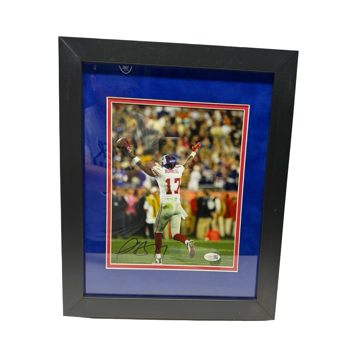 Plaxico Burress New York Giants Super Bowl arms up celebrating 8X10 JSA COA Framed