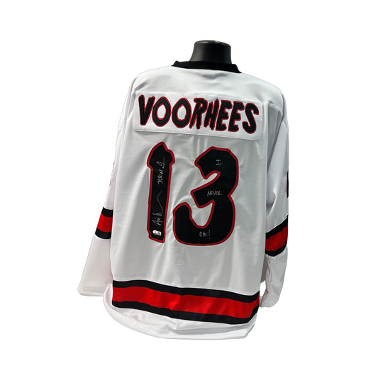 Ari Lehman Autographed Jason Voorhees Friday the 13th White Jersey “I Never Die!, Jason 1” Inscriptions Beckett