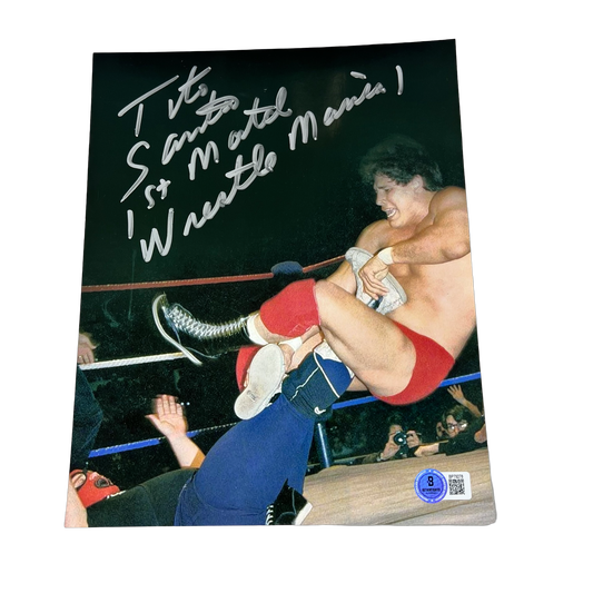 Tito Santana Autographed Leglock 8x10 "1st WrestleMania Match" Beckett