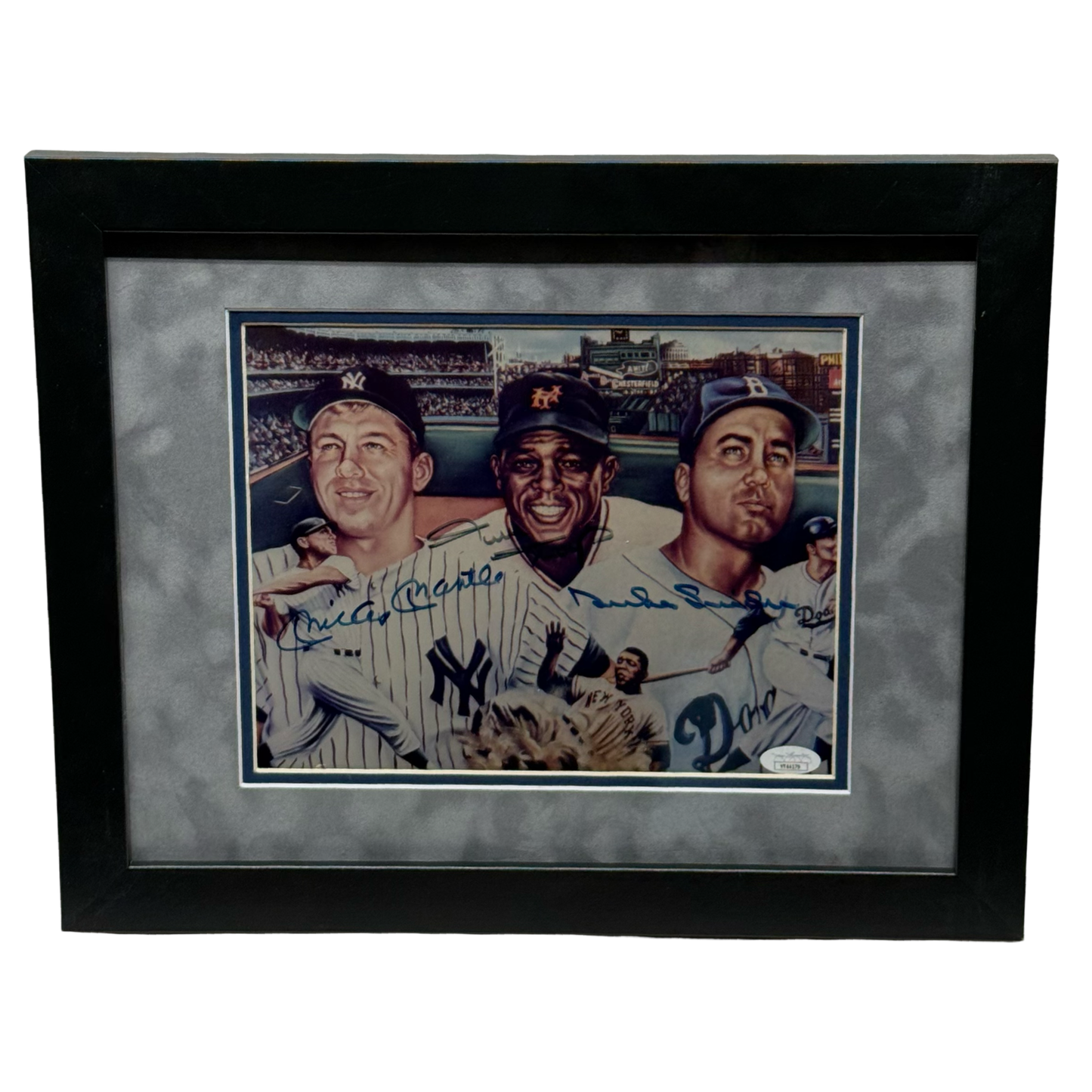 Mickey Mantle, Willie Mays & Duke Snider Autographed 8x10 JSA - Framed