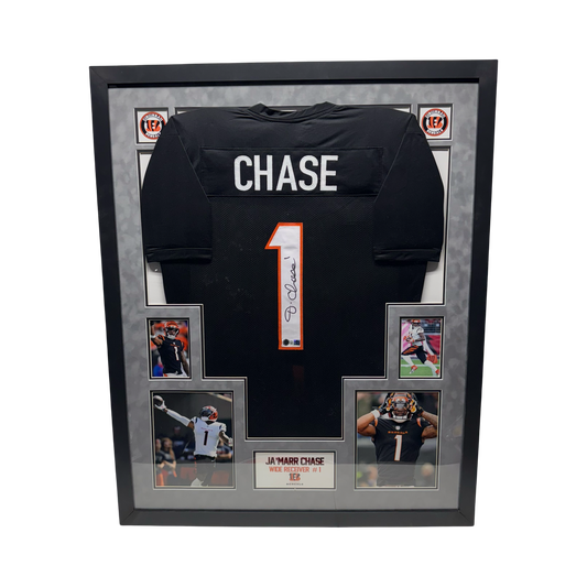 Ja'Marr Chase Autographed Cincinnati Bengals Black Jersey Beckett - Framed