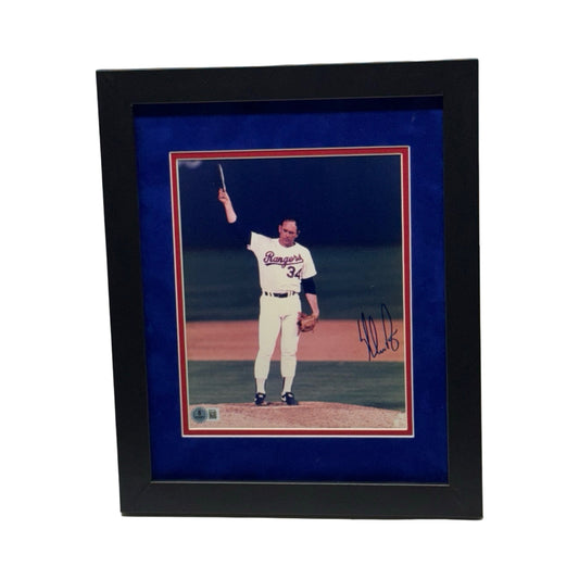 Nolan Ryan Autographed Texas Rangers Cap Tip 8x10 Beckett - Framed