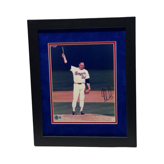 Nolan Ryan Autographed Texas Rangers Cap Tip 8x10 Beckett - Framed