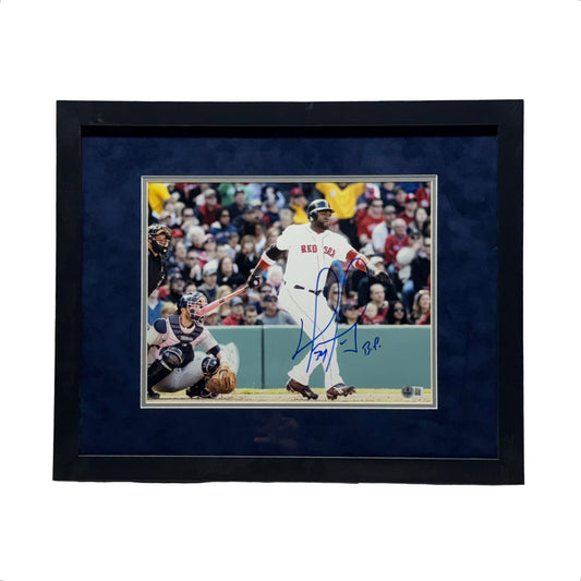 David Ortiz Autographed Boston Redsox "B.P." Inscribed Backswing 11x14 Beckett - Framed
