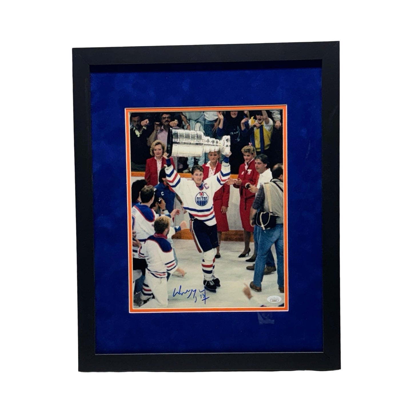 Wayne Gretzky Autographed Edmonton Oilers Holding Cup 11x14 JSA - Framed