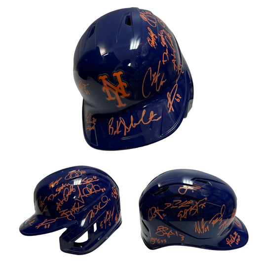 2022 New York Mets Team Autographed Batting Helmet JSA