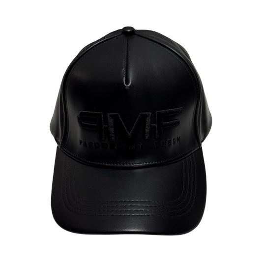 Pardon My Fresh Black Leather Adjustable Hat