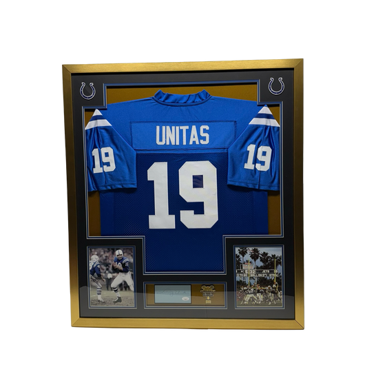 Johnny Unitas Autographed Cut Framed Jersey Baltimore Colts JSA
