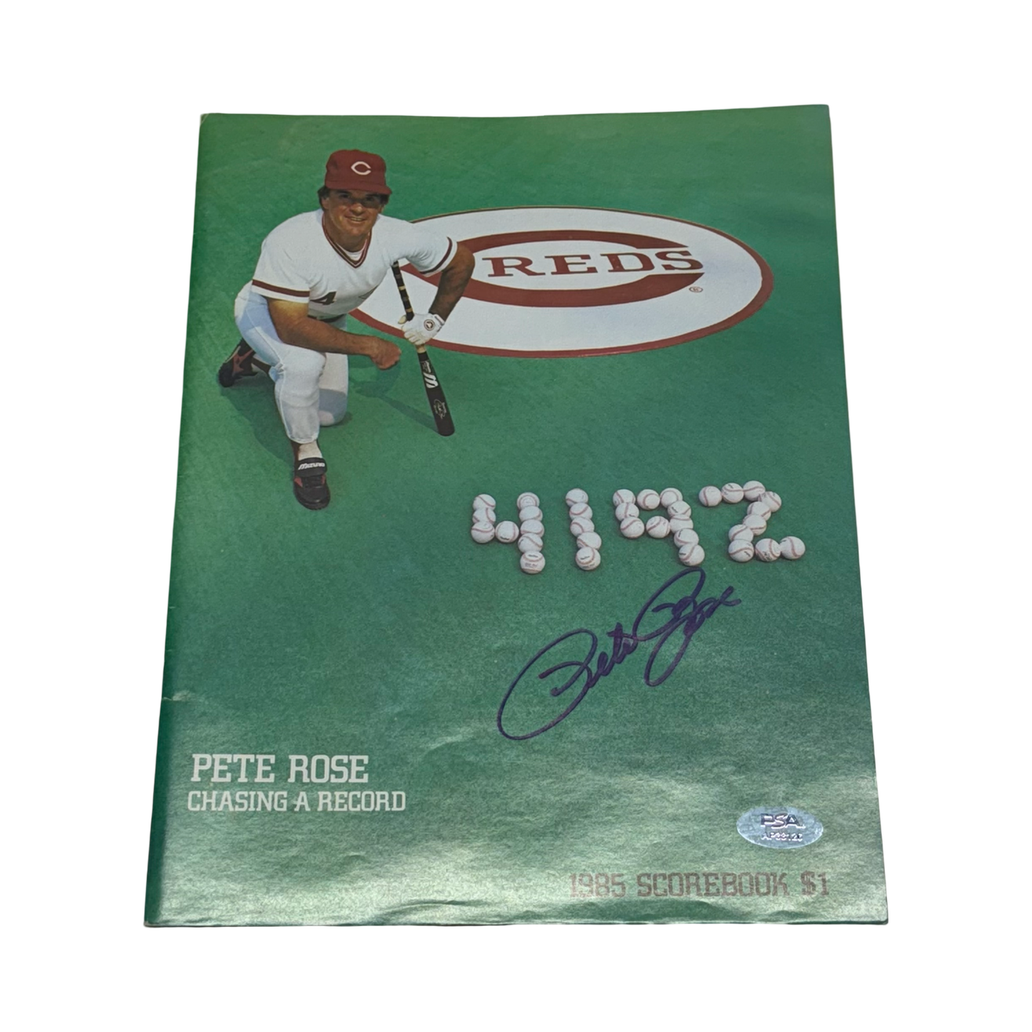 Pete Rose Autographed 1985 Cincinnati Reds Scorebook Magazine PSA