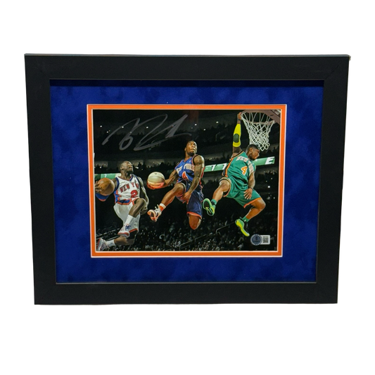 Nate Robinson Autographed New York Knicks Triple Jersey Edit 8x10 Beckett - Framed