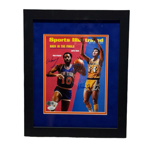 Jerry West & Walt “Clyde” Frazier Autographed Sports Illustrated 8x10 JSA Beckett - Framed
