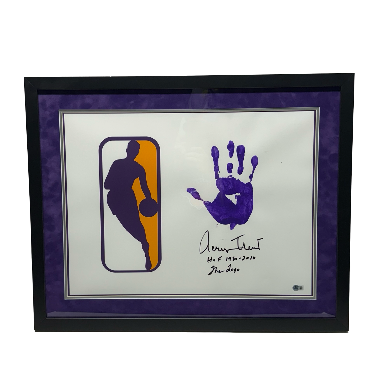 Jerry West Autographed Los Angeles Lakers Handprint 18x24 The Logo & HOF 1980-2010 Inscription Beckett