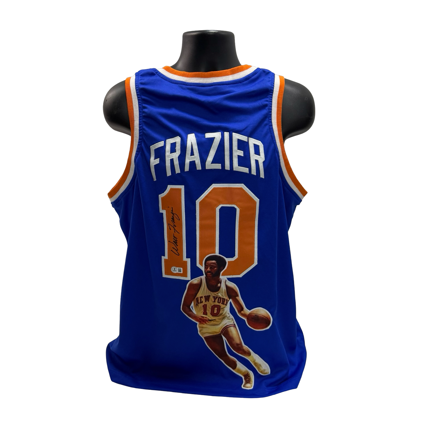 Walt Clyde Frazier Autographed New York Knicks Blue Art Jersey Beckett