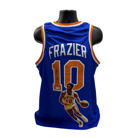 Walt Clyde Frazier Autographed New York Knicks Blue Art Jersey Beckett