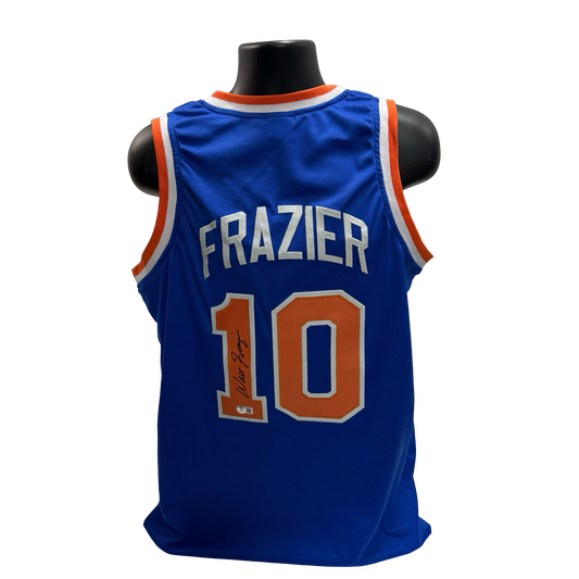 Walt Clyde Frazier Autographed New York Knicks Blue Jersey Beckett