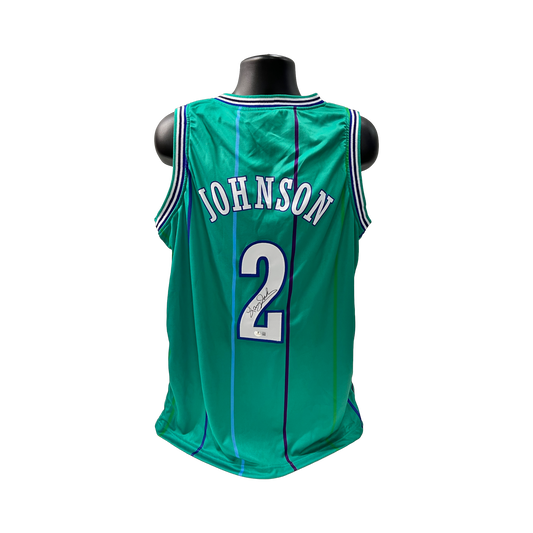 Larry Johnson Autographed Charlotte Hornets Green Jersey Beckett