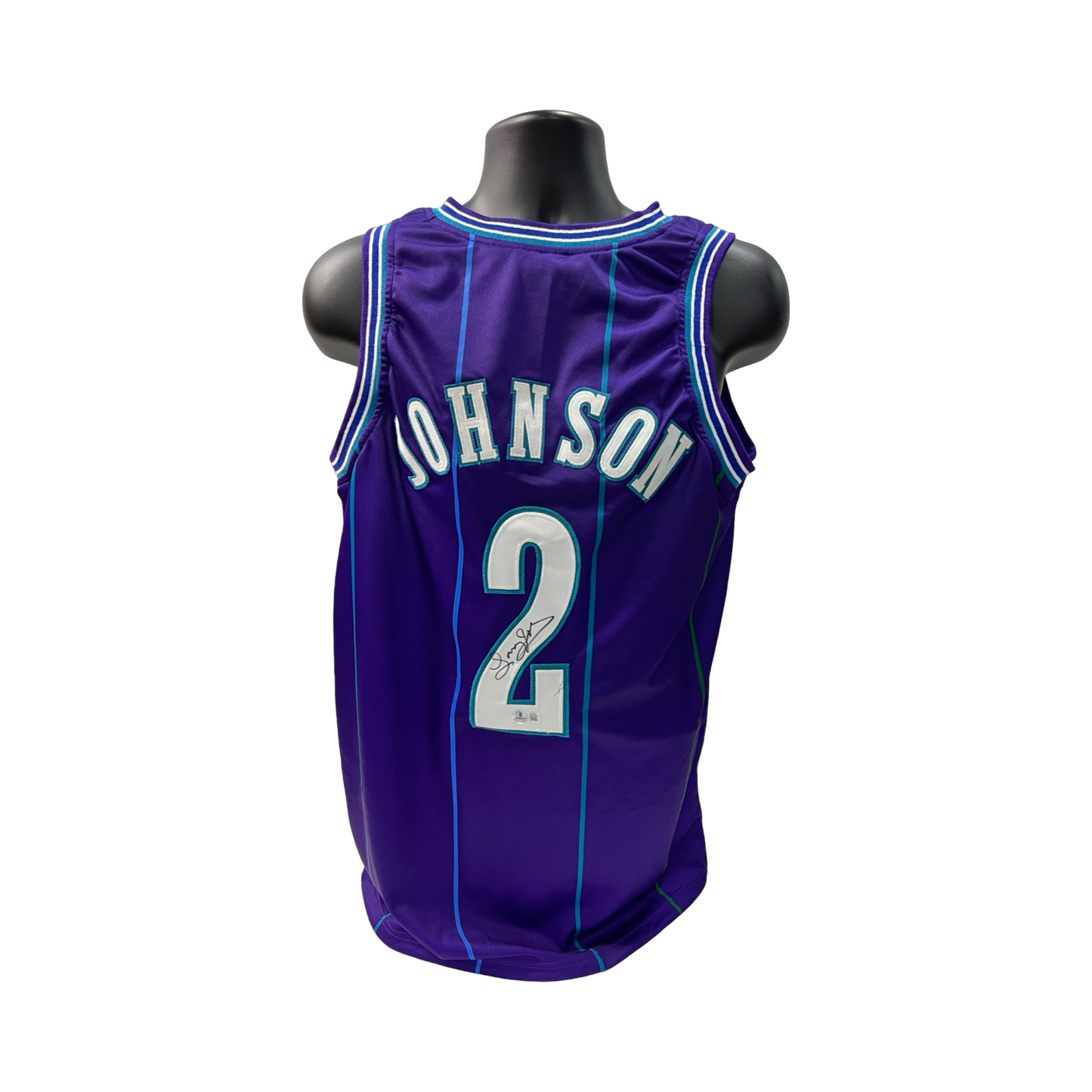 Larry Johnson Autographed Charlotte Hornets Purple Jersey Beckett