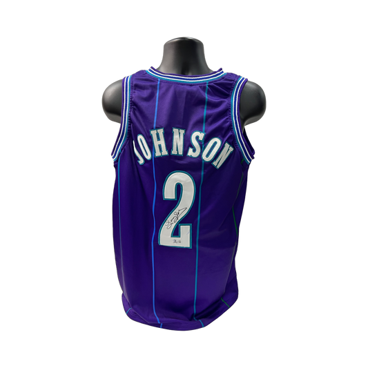 Larry Johnson Autographed Charlotte Hornets Purple Jersey Beckett