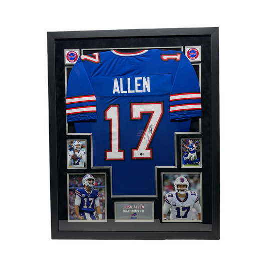 Josh Allen Autographed Buffalo Bills Blue Jersey Beckett - Black/Black Suede Framed