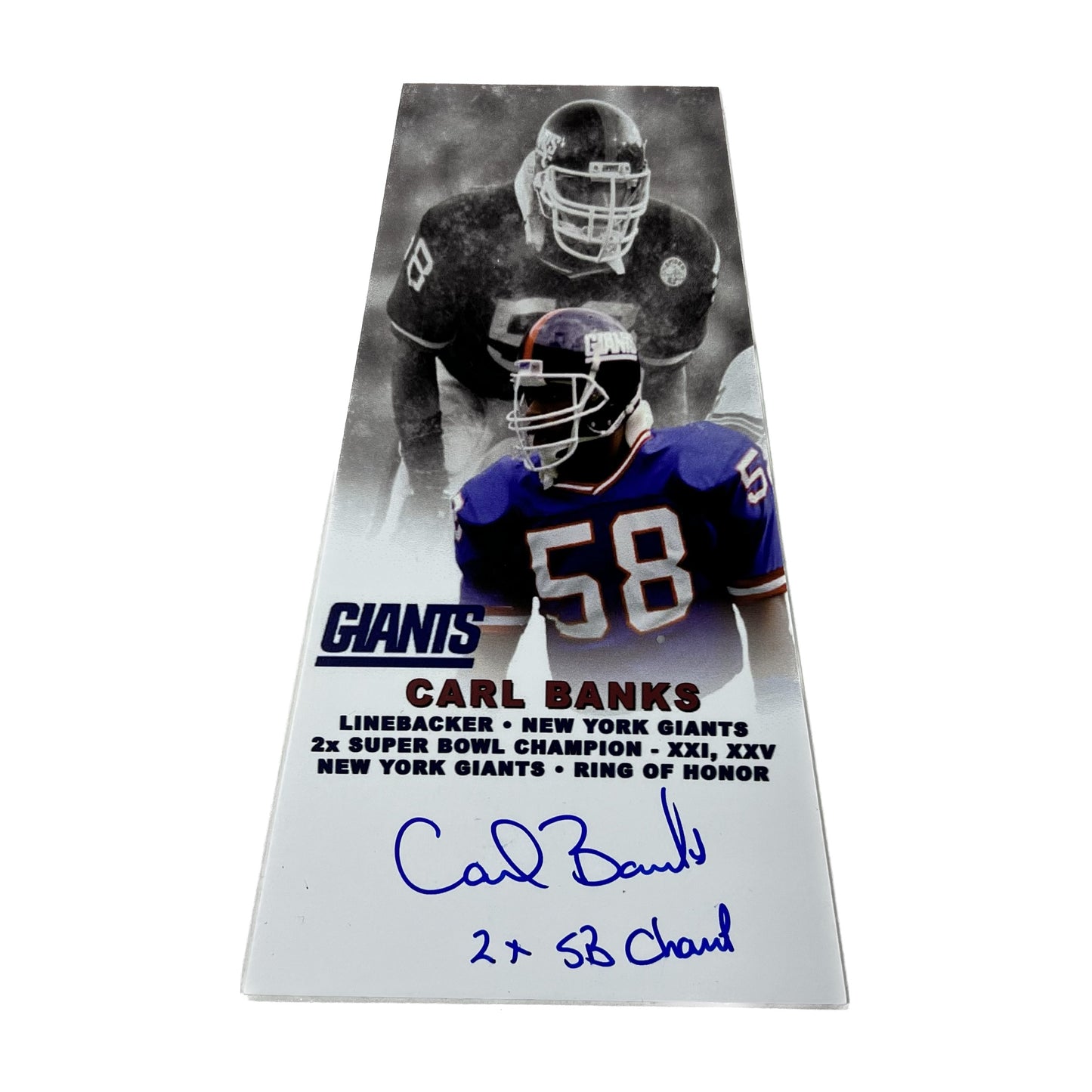 Carl Banks Autographed New York Giants Super Bowl Trophy Plaque